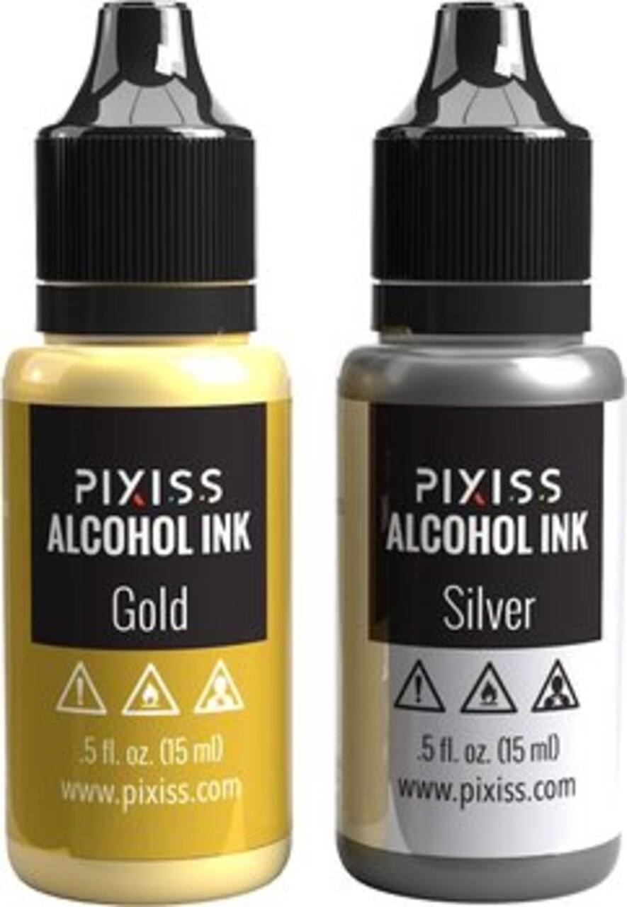 Pixiss Metallic Alcohol Ink Set - Silver and Gold Metallic Alcohol